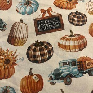 Festive PUMPKINS & PICK-UPS Handmade Cotton Pillowcase fits a Standard/Queen